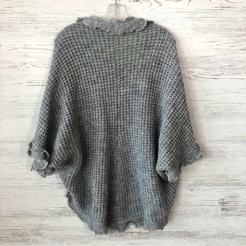 ANTHROPOLOGIE MOTH  Rocia Open Cape Shawl Knit Ruffle Cardigan XS Gray - Picture 6 of 8